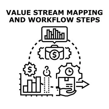 Value stream mapping and workflow steps optimizing business process Stock Illustration