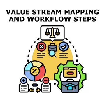 Value stream mapping and workflow steps illustration Stock Illustration