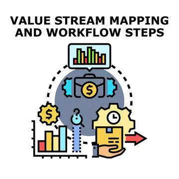 Value stream mapping and workflow steps optimizing business process Stock Illustration