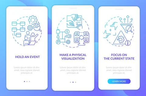 Value stream mapping blue gradient onboarding mobile app screen Stock Illustration