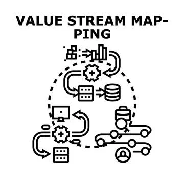 Value stream mapping improving business process optimization Illustrazione stock