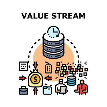 Value stream mapping information process development concept Stock Illustration