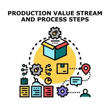 Value stream mapping production process steps icon Stock Illustration