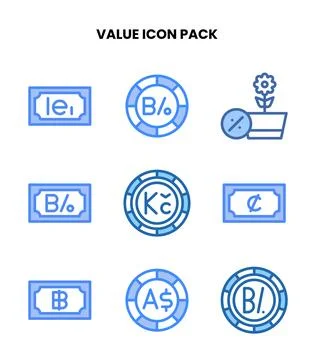 Value Two Colour Collection Icons Pack Stock Illustration