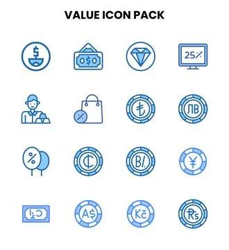 Value Two Colour Vector Icons Pack Stock Illustration