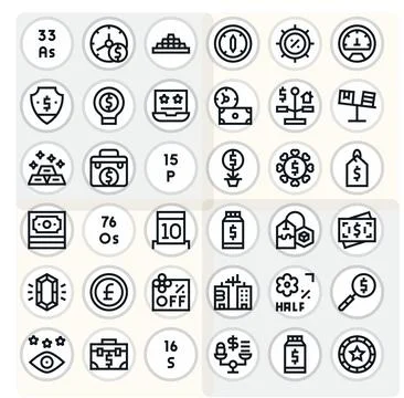 Value Vector Icon Set with 36 Bold Line 64x64 Pixel Optimized Graphics Stock Illustration