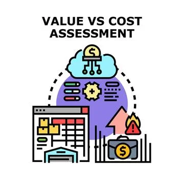 Value versus cost assessment evaluating business investments 库存插图