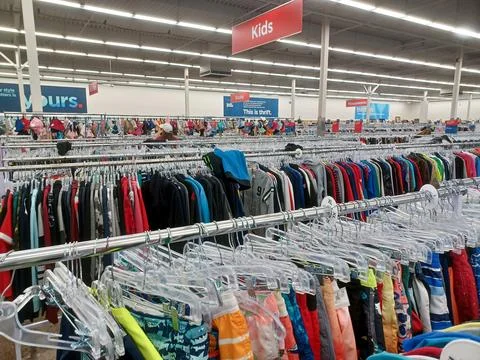 Value Village second hand store clothes department Stock Photos