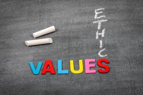 Values and Ethic concept. Colored letters of the alphabet Stock Photos