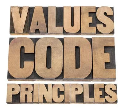  values, code, principles values, code, principles words - a collage of is... Foto stock