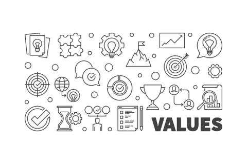 Values concept horizontal outline banner. Vector illustration Stock Illustration