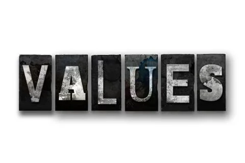 Values Concept Isolated Letterpress Type Illustrazione stock