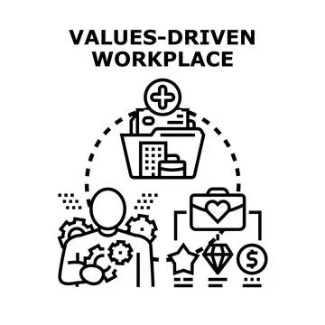 Values driven workplace concept with person creating success Stock Illustration