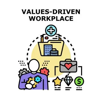 Values driven workplace concept with person creating success Stock Illustration