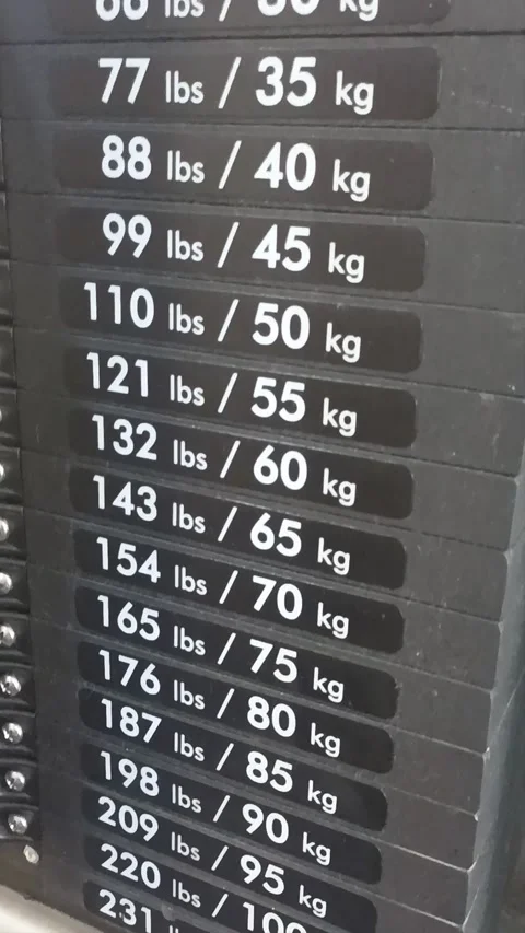 The values in pound and kilograms of a gym equipment weights Vídeos de archivo 321376965