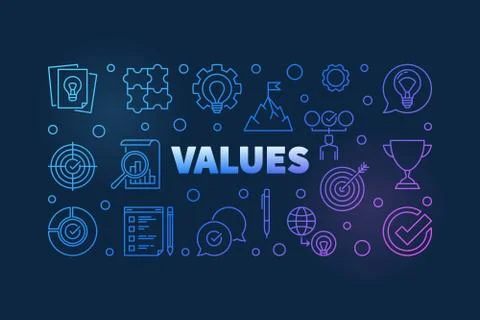 Values vector colored line banner on dark background Illustrazione stock