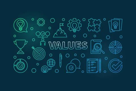 Values vector horizontal colorful outline illustration or banner Stock Illustration