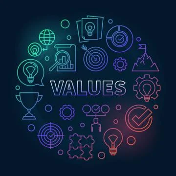 Values vector round concept colored outline illustration Illustrazione stock