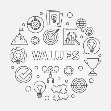 Values vector round concept outline illustration Illustrazione stock