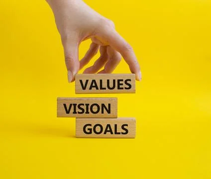 Values Vision Goals symbol. Concept words Values Vision Goals on wooden blo.. 스톡 사진