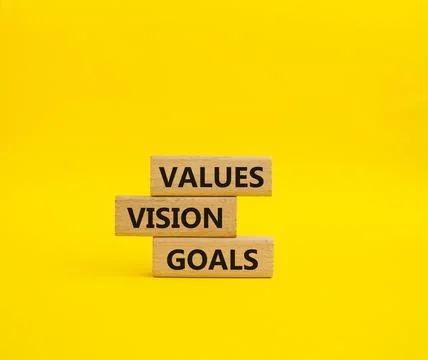 Values Vision Goals symbol. Concept words Values Vision Goals on wooden blo.. Foto stock