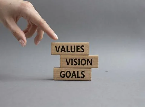 Values Vision Goals symbol. Concept words Values Vision Goals on wooden block Stock Photos