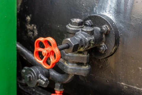 Valve with handle on metal pipe and fitting. Fotos Stock