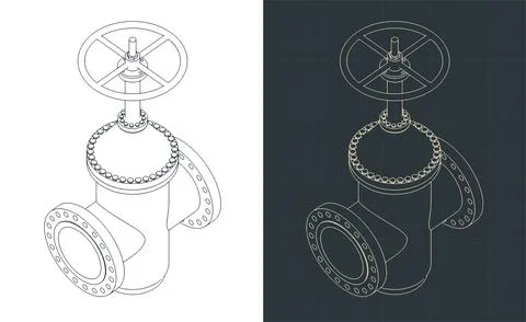 Valve isometric blueprints Stock Illustration