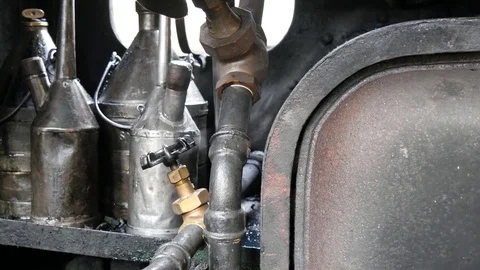 Valve of old train steam engine Stock Footage 74008280