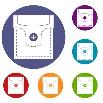 Valve pocket with button icons set Stock Illustration