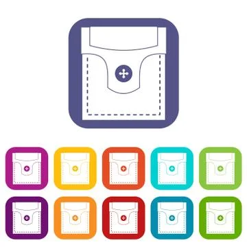 Valve pocket with button icons set flat Illustrazione stock