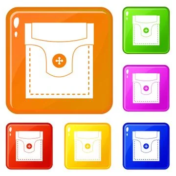 Valve pocket with button icons set vector color Stockillustratie