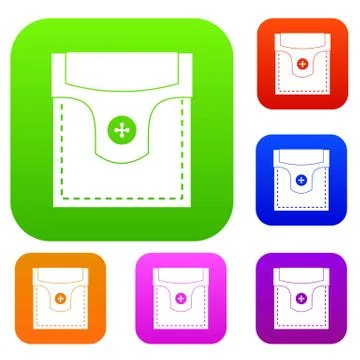 Valve pocket with button set color collection Illustrazione stock