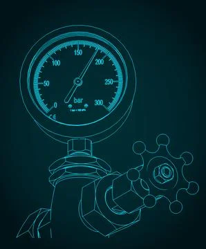 Valve for regulating gas flow and manometer close-up Stock Illustration