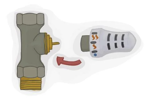 Valve with thermostatic head for the heating system vector. House heating. Stock Illustration