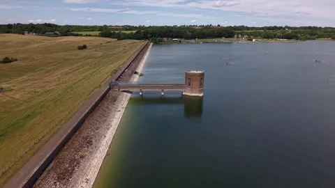 The valve tower and dam at Pitsford Water Stock Footage 337789218