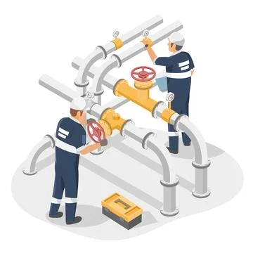 Valves and Piping technicians engineering checking service maintenance isometric Stock Illustration