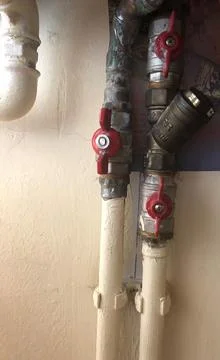 The valves of the boiler close up. Stock Photos