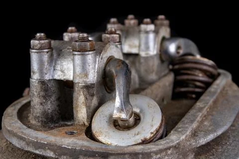 The valves of an internal combustion engine in a speedway motorcycle. Timing  Stock Photos