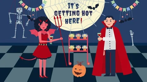 Vampire and Devil Characters at a Halloween Party. Stock Footage 318346129
