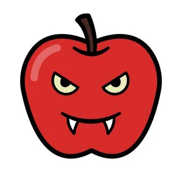 Vampire apple cartoon with angry expression on white background Stock Illustration