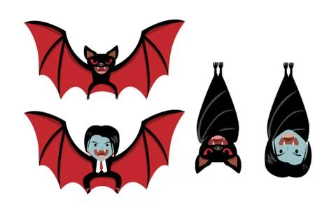 Vampire bat and Dracula on white, vector cartoon Stock Illustration