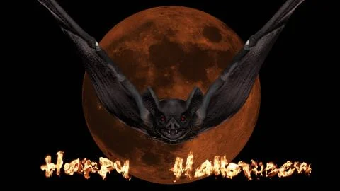 Vampire bat flying and attacking in the background of a blood red moon. Hallo Stock Illustration