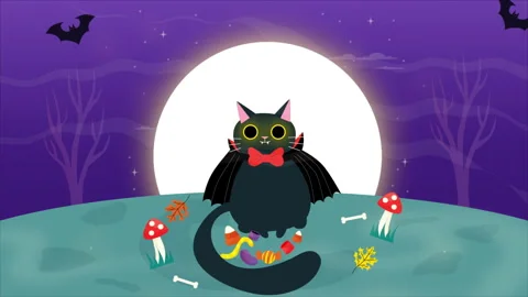 Vampire Cat Takes All the Sugar Halloween Animation Stock Footage 251565774
