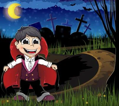 Vampire on a cemetery Stock Illustration