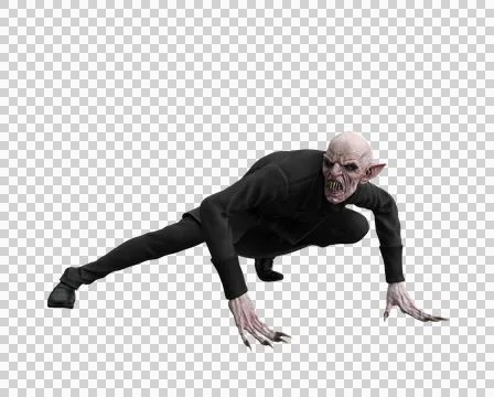 Vampire crouching with hands on the floor. 3d illustration isolated on transp Stock Illustration