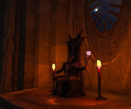 Vampire in a crypt sitting on a throne Ilustración de archivo