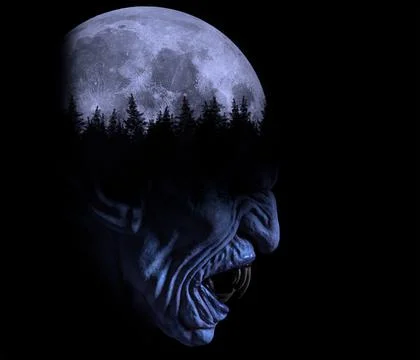 Vampire with double exposure effect revealed moon and trees Stock Illustration