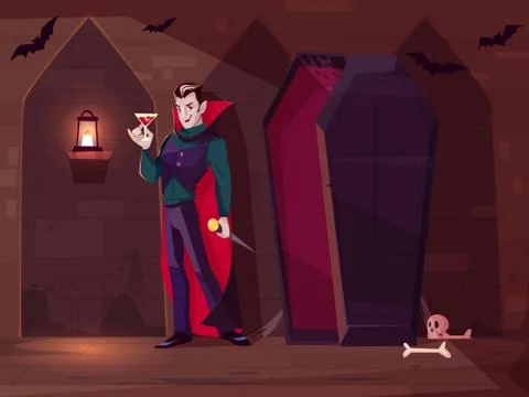 Vampire drinking blood cartoon concept Ilustración de archivo