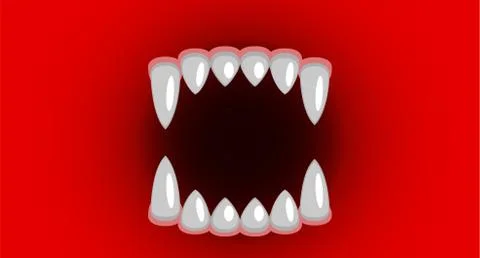 Vampire fangs. Canines on the red background. Stock Illustration